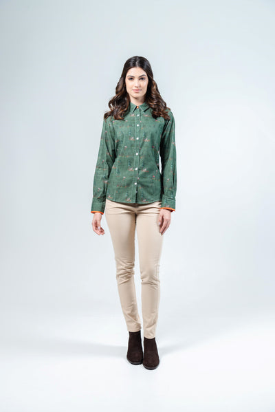 Hartwell LAYLA Skjorta, Green Forest luxury cotton satin