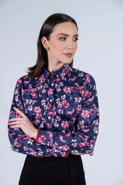 Hartwell LAYLA skjorta, PINK ORCHIDS COTTON SATEEN LYCRA