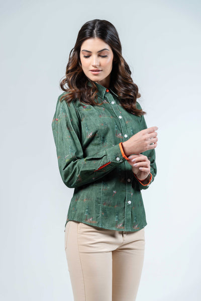 Hartwell LAYLA Skjorta, Green Forest luxury cotton satin