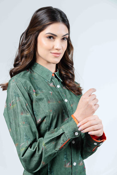 Hartwell LAYLA Skjorta, Green Forest luxury cotton satin
