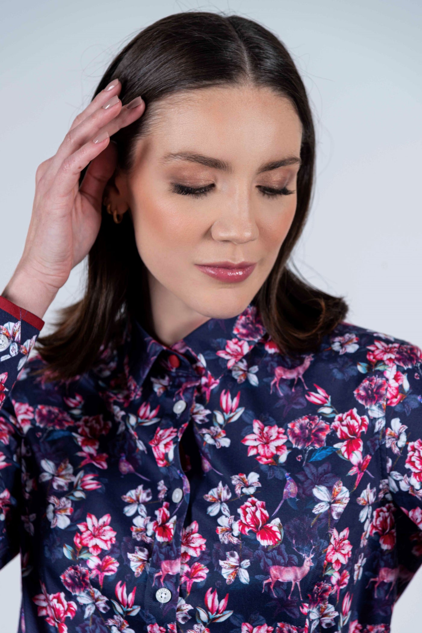 Hartwell LAYLA skjorta, PINK ORCHIDS COTTON SATEEN LYCRA