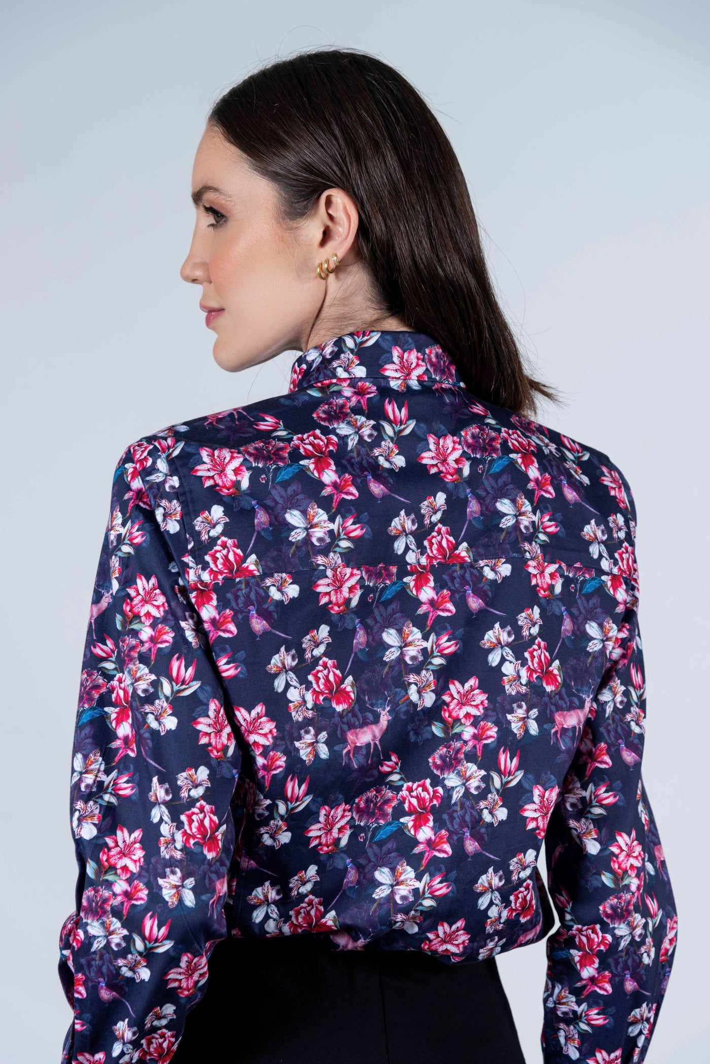 Hartwell LAYLA skjorta, PINK ORCHIDS COTTON SATEEN LYCRA