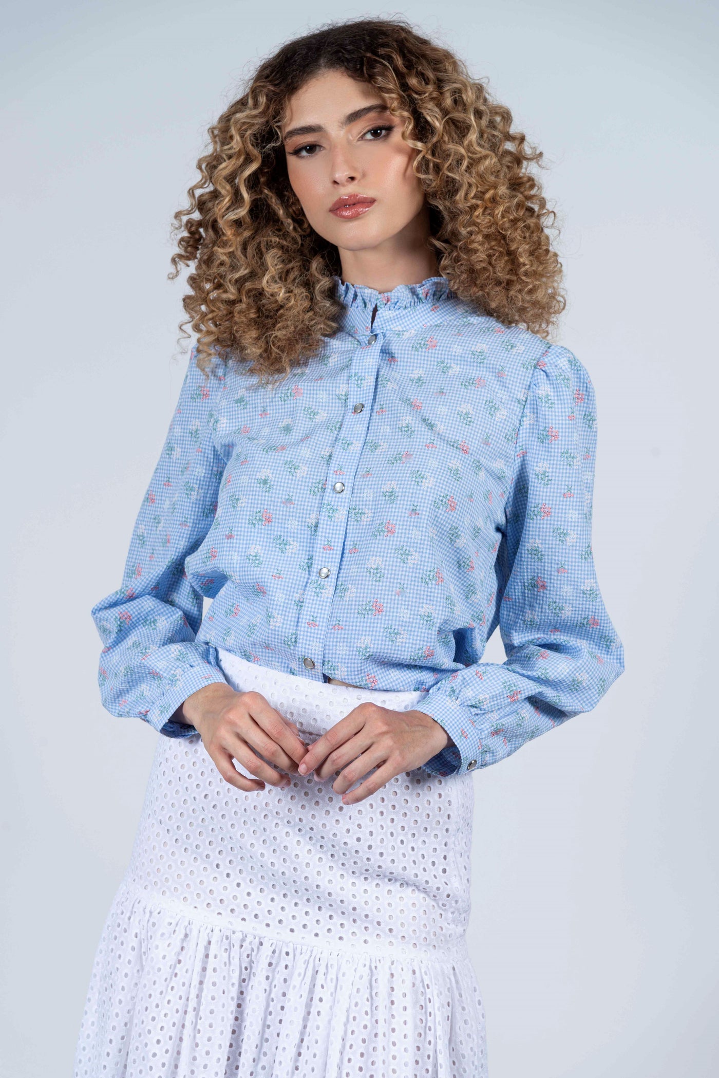 Hartwell MALU Small Check Flowers luxury blouse