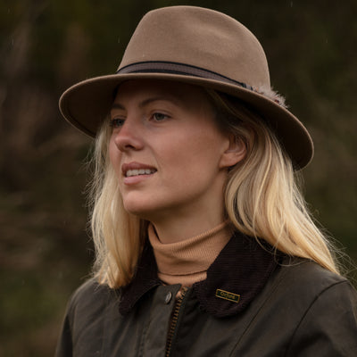 Oxford blue Fedora Wool hat, Camel (unisex)